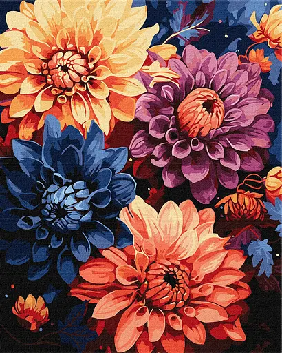 Набір для розпису по номерах Барвисті жоржини, 40x50 см, КНО3248