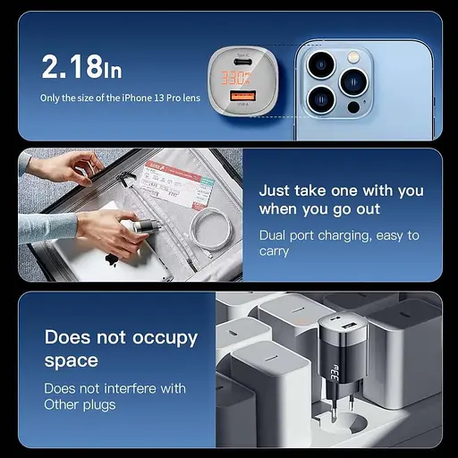 Зарядное устройство Essager GaN III PD USB-C USB-A с дисплеем 33W - фото 7