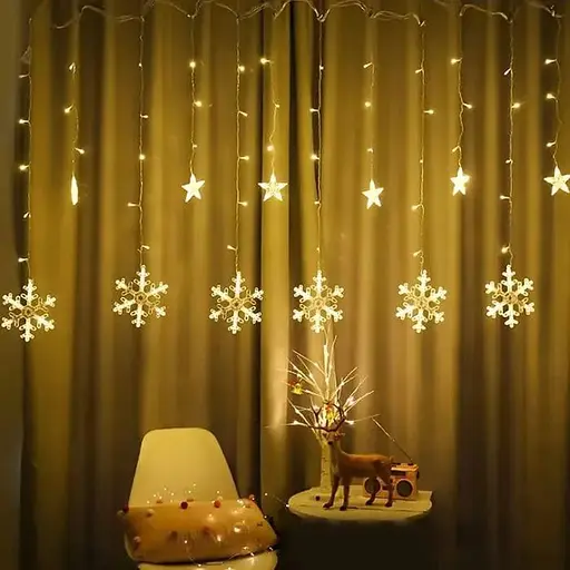 Світлодіодна новорічна гірлянда штора Сніжинка 3х 0.6 м Гірлянда від мережі 220В Тепло білий - фото 1