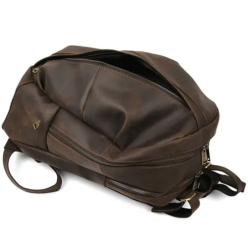 Мужской кожаный городской рюкзак коричневый крейзи хорс TARWA 47х28х18 см sum0028442 - фото 8