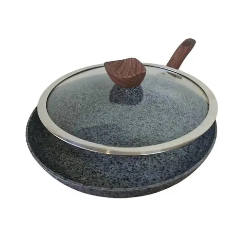 Універсальна сковорода Rainberg RB-752 з антипригарним мармуровим покриттям 28 см з кришкою - фото 3