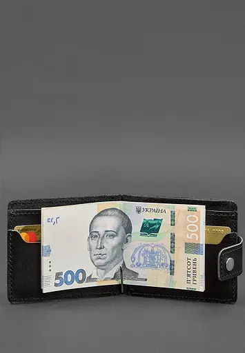 Кожаное портмоне 13.1 зажим с хлястиком черный краст - фото 6