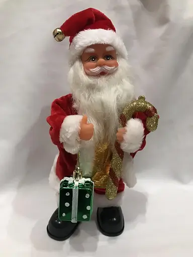 Іграшка ялинкова Дід Мороз з палицею, 1338-12, 27 см, інтерактивна, з музичними ефектами