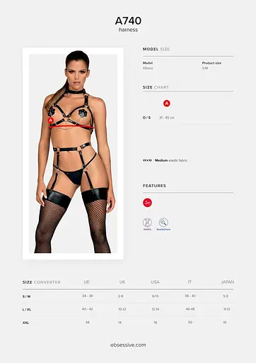 Портупея на грудь Obsessive A740 harness black, искусственная кожа - фото 5