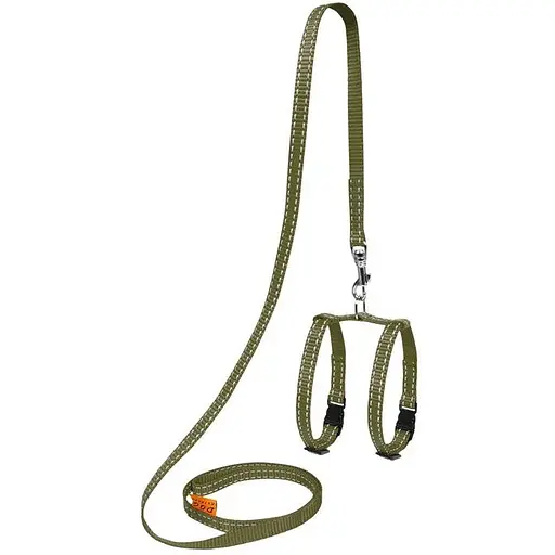 Шлея Dog Extreme з нейлону регульована з повідцем для морських свинок, декоративних крис (ширина 10мм, довжина 115см, В:12-22см) хакі