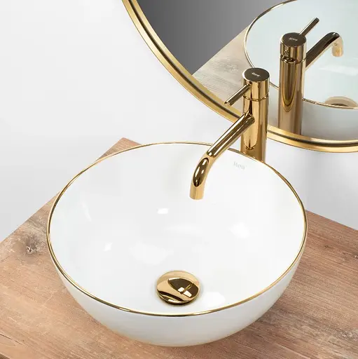 Умивальник Rea Stella white gold edge накладний REA-U7445, Золотий - фото 4