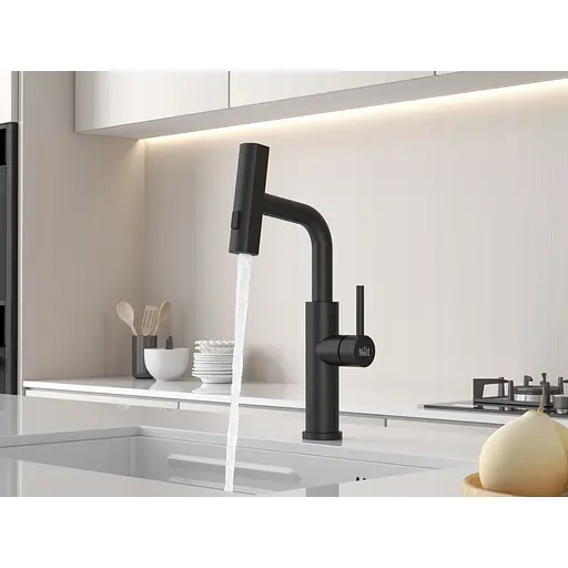 Смеситель на кухню водопад Nett с выдвижной воронкой черный LB-35 - фото 8