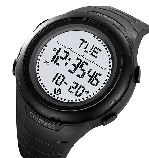 Годинник чоловічий наручний спортивний Skmei 2166 Compass з компасом і крокоміром (Чорний з білим) - фото 2