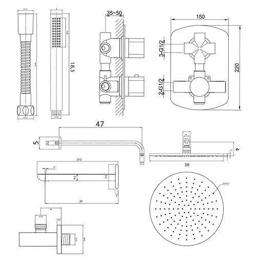 Душевая система Kohlman Foxal 30 chrome с термостатом + BOX скрытого монтажа KPL-QW433FR30, Хром - фото 2