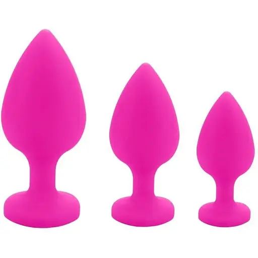 Комплект силіконових анальних пробок із кристалом SKN-KSIL-07 (розмір S, M, L), Рожевий - фото 2