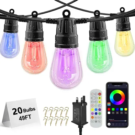 Садовые гирлянды Voneta, гирлянды длиной 49 футов/15 м, водонепроницаемые, с приложением и пультом дистанционного управления, гирлянды д