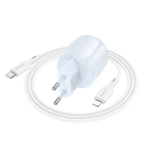 СЗУ Borofone BA93A Lustrous PD20W+QC3.0 (1USB-A/1C) + кабель Type-C to Lightning Blue - фото 2