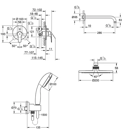 Душова система прихованого монтажу із змішувачем Grohe Eurosmart New UA25183004, Хром - фото 8