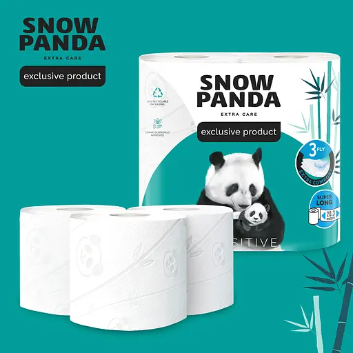 Тришаровий туалетний папір Сніжна Панда Sensitive Super Long 4 рулони - фото 4