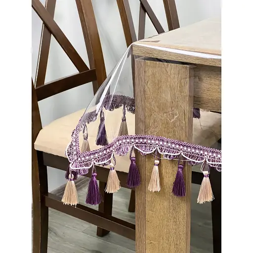 Скатерть силиконовая с фиолетово-молочной бахромой 230х170 см - фото 1