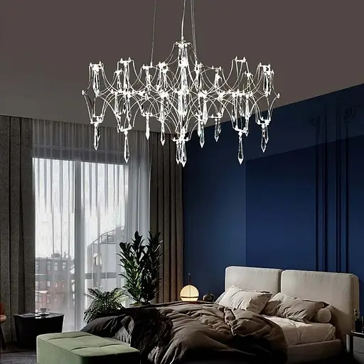 Дизайнерська невагома срібна люстра із кришталем Ø 70 см | Арт. MJ 203-730 CH | Line F - фото 10