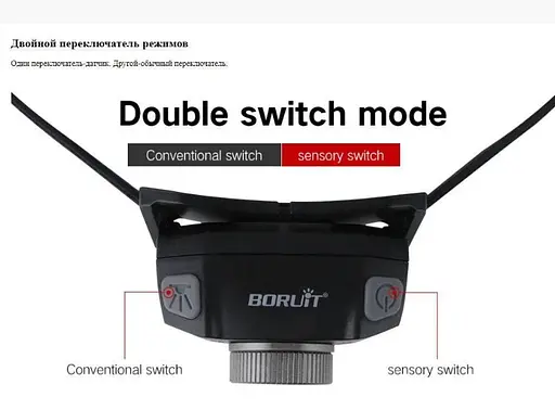 Налобний ліхтар Boruit B33 XP-G2 + 2*3030 водонепроникний ліхтарик - фото 9