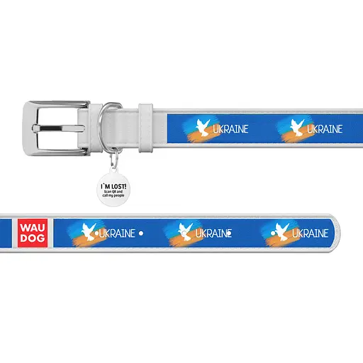 Нашийник для собак шкіряний Waudog Design з QR-паспортом "Прапор" S Ш 15 мм Д 26-35 см білий - фото 3