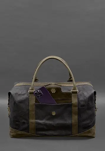 Дорожная сумка из конваса и натуральной кожи Crazy Horse темно-коричневая - фото 3