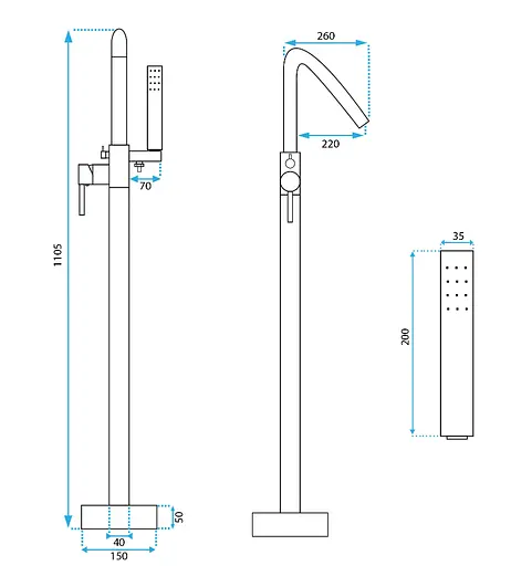 Смеситель для ванны Rea Aras хром напольный REA-B2718 Хром - фото 5