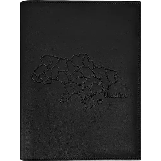 Кожаная обложка BlankNote Standart с картой Украины для нотариального реестра черный - фото 1