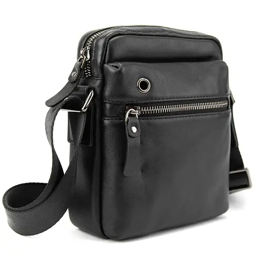 Месенджер в гладкій шкірі чорний Tiding Bag 8718A