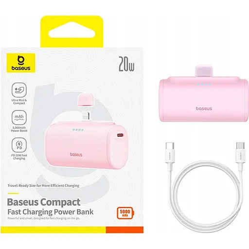 Зовнішній акумулятор Baseus Compact Type-C Edition 5000mAh 20W Pink P10068306413-00 (132863) - фото 6