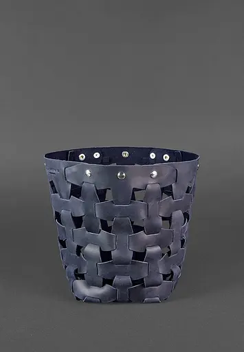 Шкіряна плетена жіноча сумка Пазл M синя Crazy Horse - фото 3