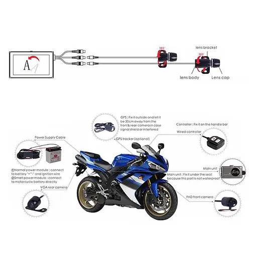 Відеореєстратор для мотоцикла на 2 камери з пультом управління FHD SE100, HD 720P (100576) - фото 6