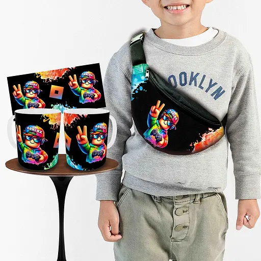 Набір: дитяча сумка-бананка+кружка Роблокс «Roblox» 32х15см, бананка для хлопчика через плече на подарунок (00951)