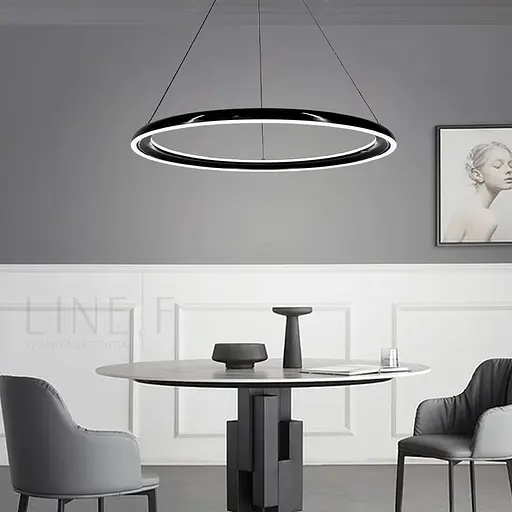 Современная подвесная люстра с черным кольцом Ø 60 см Line F | Ст. MJ341-600 BK - фото 6