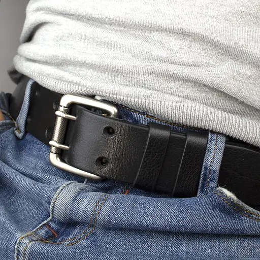 Ремень мужской кожаный широкий JK-4561 черный двухшпеньковый (130 см) - фото 7