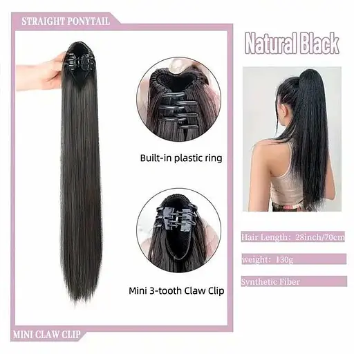 Шиньйон накладний хвіст на шпильці Didaka пряме волосся 50 см "Брюнетка" K0973-1 - фото 4