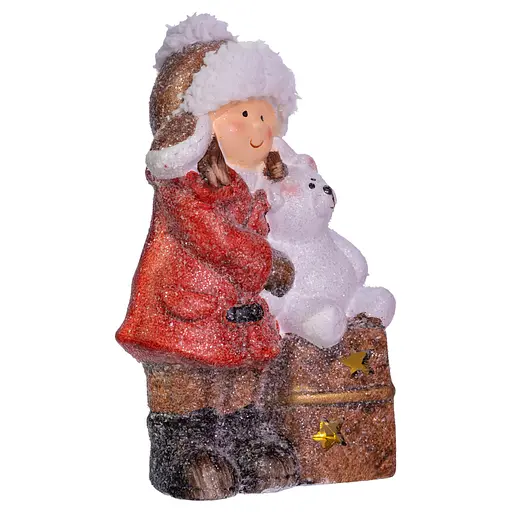 Новорічний декор Дівчинка з подарунком Yiwu CR-5-17 з підсвічуванням 12 × 6 × 20 см з порцеляни  - фото 2