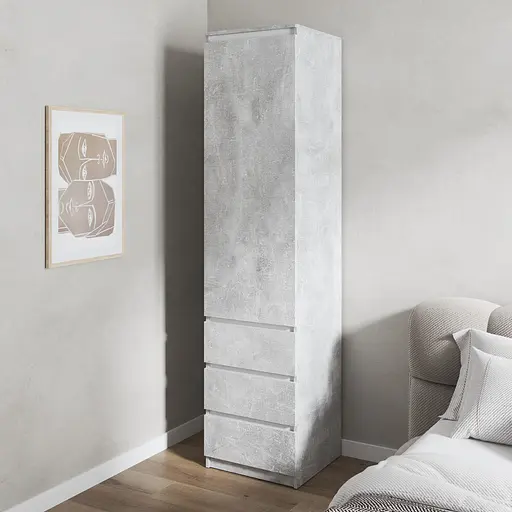 Шкаф для одежды Vays, пенал с полками и ящиками, без ручек R-35 Бетон-Белые планки