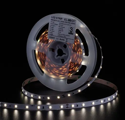 LED Лента 4,8W 60LED 4000K 385LM RA90 IP20 24V KLOODI KD2835-60-4.8W-4К-24V - фото 5
