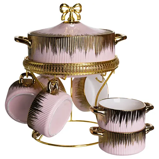 Суповой набор Yiwu из фарфора на металлической подставке розовой FM-A23-5 - фото 3