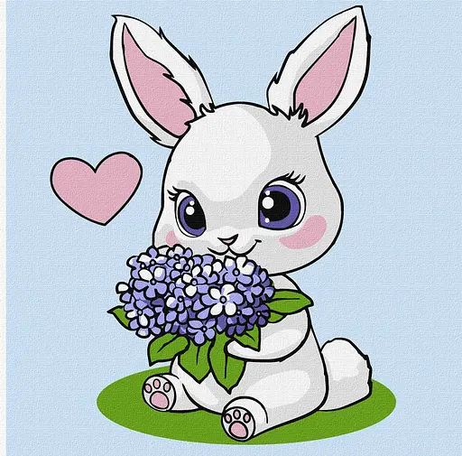 Набор для росписи по номерам для детей 5+ Зайчик с гортензиями, Ideyka, 25x25 см, КНО1244