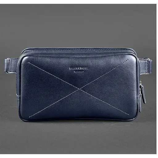 Шкіряна поясна сумка Dropbag Maxi темно-синя - фото 1