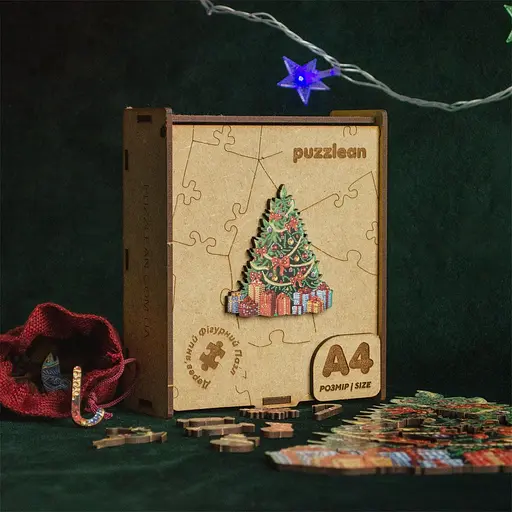 Пазл деревянный Праздничная Елка, А4, 100 элементов, Картонная коробка - фото 6