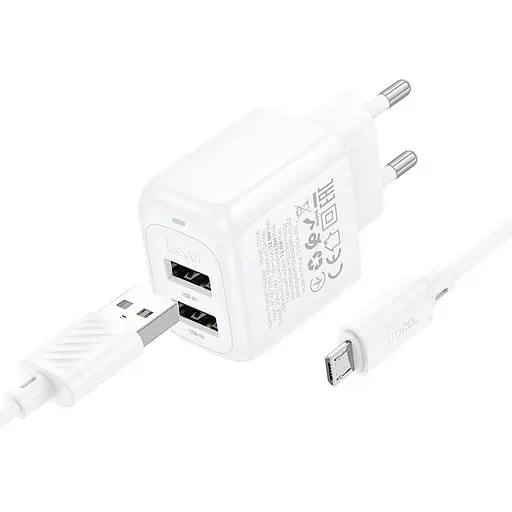 МЗП Hoco CS51A Surplus (2USB-A) + кабель USB to MicroUSB White - фото 2