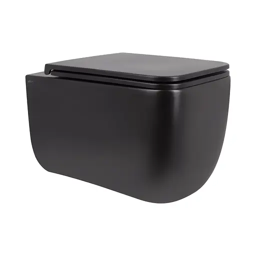Унитаз подвесной Qtap Gemini безободковый с сиденьем Soft-close QT2533076EUQMB, Черный матовый - фото 1