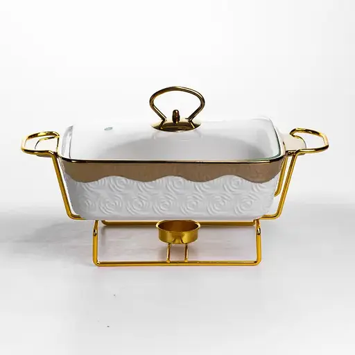 Мармитница фарфоровая Yiwu 1 л на металлической подставке с подогревом 31х16х11 см мармит для первых блюд HNG-112-11 - фото 3