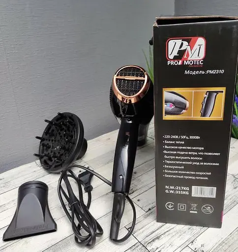 Фен для сушіння та укладання волосся Promotec PM 2310 з дифузором та концентратором - фото 8
