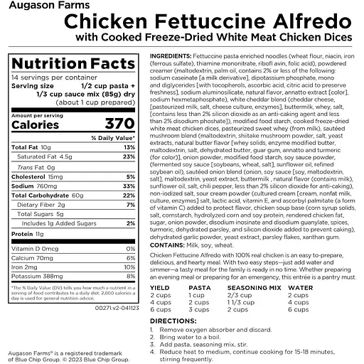 Фетучіні Альфредо з шматочками курки Augason Farms з великим терміном придатності 25 років 14 порцій - фото 3