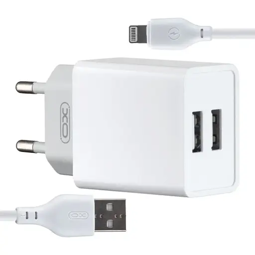 Мережевий зарядний пристрій XO L65EU 2.4A two USB charger for lightning ( NB103 ) Білий - фото 1