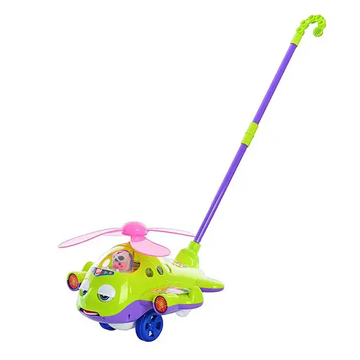 Детские каталки игрушки из дерева 117136 на палке, звук зеленый - фото 1