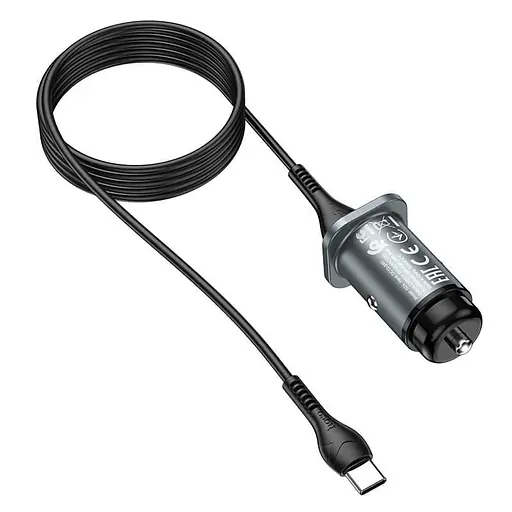 Комплект для авто - зарядный и кабель Type-C - HOCO NZ4 Wise road dual port car charger set черный - фото 2