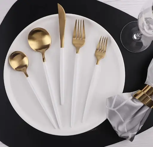 Набор столовых приборов золото White из нержавеющей стали 18/10 на 5 предметов. - фото 2