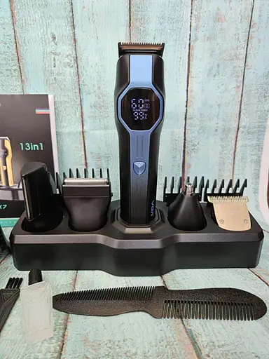 Триммер VGR V-173 13 в 1 аккумуляторный с LED-дисплеем машинка для стрижки Черный с Синим 5 Вт - фото 5